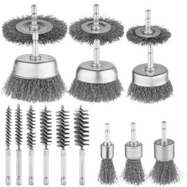 Rocaris 15 Pcs Carbon Steel Wire Wheel Brush, Cup Brush, Wheel Brush, Pen Brush, Bore Brush Set with 1/4-Inch Shank for Rust Removal, Corrosion and Scrub Surfaces