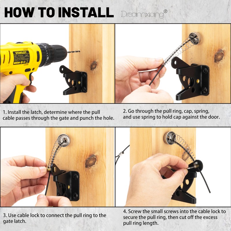 Self Locking Gate Latches with Spring Cable Pull, Post Mount