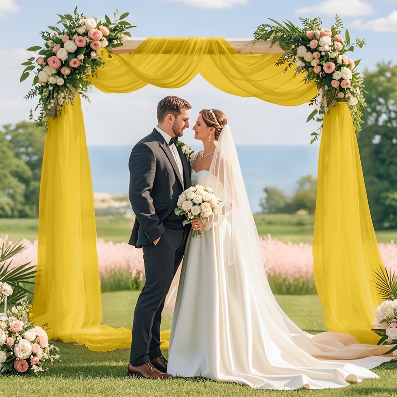 FANPROMS Wedding Arch Draping Fabric Gold 1 Panel 20FT Chiffon