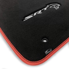 Lloyd Mats Heavy Duty Premium Red and Black Vinyl Binding Floor Mats for Dodge Challenger Hellcat AWD/RWD (Charcoal, 2PC RWD Single Logo (2015/ON) - SRT Logo)