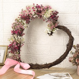 Dingion 18 Inch Boho Valentines Day Wreaths for Front Door Artificial Heart Wreath Pink Wreath Valentines Day Decorations for Valentines Day Wedding Farmhouse Porch Anniversary Home Decoration