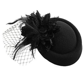 Black Pillbox Fascinator Hat for Women Weddings Bird Cage Veil Clip