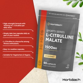 L Citrulline Malate Capsules | High Strength 1500mg Supplement for Men and Women | 2:1 Extract | 90 Count | Suitable for Vegans & Vegetarians | by Horbaach
