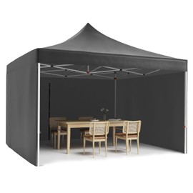 GarveeLife 10 x 10 Pop Up Canopy Tent, Commercial Instant Shade Canopy with 3 Removable Sidewalls, Heavy Duty Outdoor Canopy with Wheeled Carry Bag, Stakes and Nails, Black