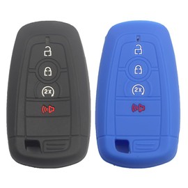 Btopars 2pcs 4 Buttons Silicone Rubber Smart Key Fob Cover Case Protector Holder Compatible with Ford Edge Escape Explorer Maverick Ranger Black Blue