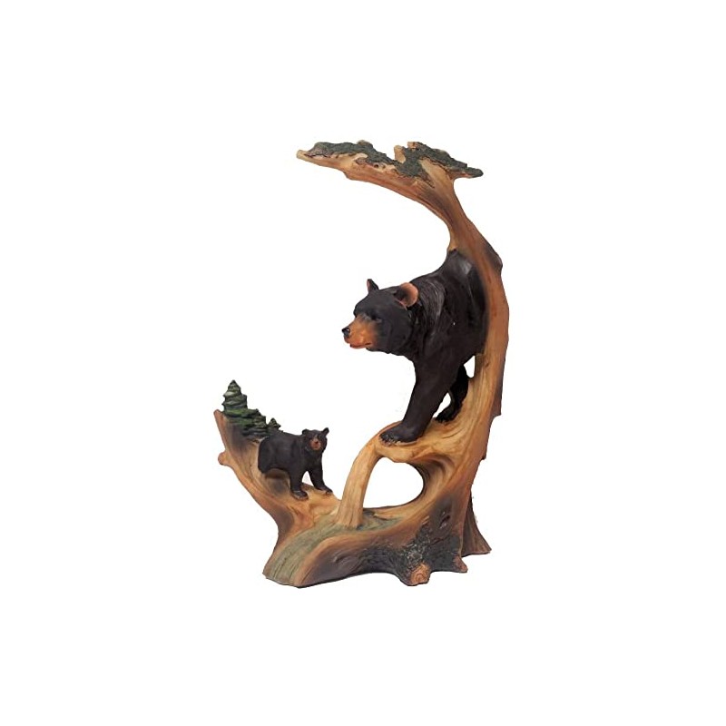 Black Bear Decor Carved Log Look Figurine of Bear and