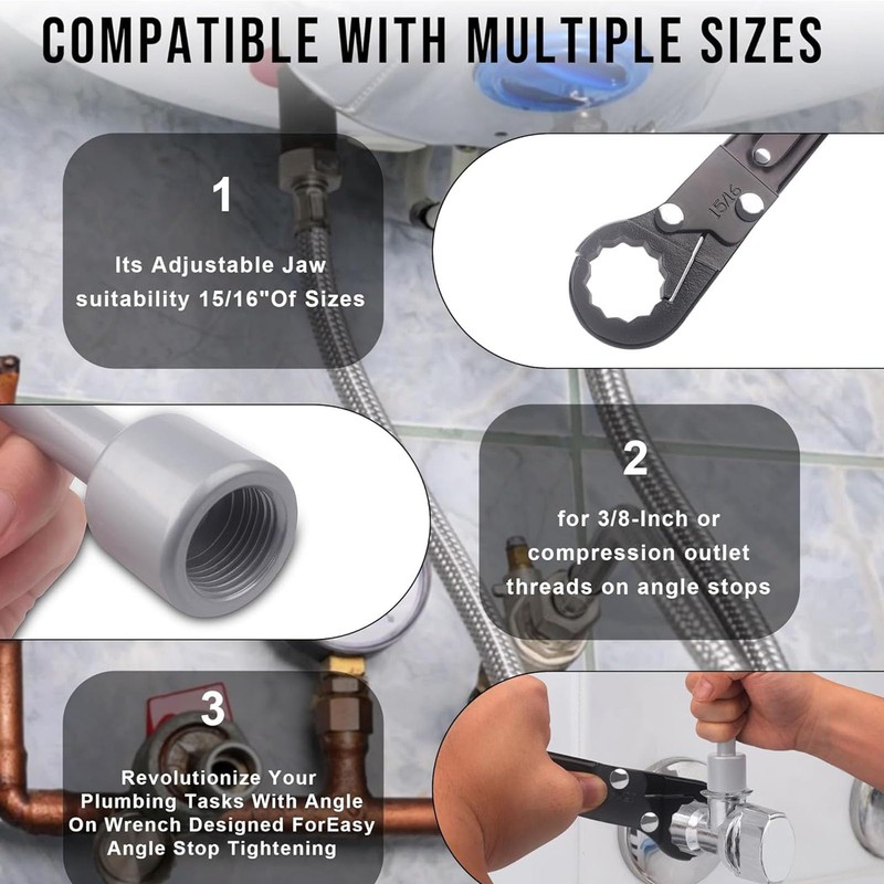 Plumbing Tools, Angle Stop Wrench Kit, Plumbing Wrench, Double Ended