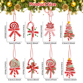 8Pcs Christmas Tree Hanging Ornaments Christmas Lollipop Ornament Christmas Candy Hanging Tree Party Decoration, Xmas Lollipop Hanging Pendant with Bow and Cord for Christmas Tree Fireplace Decoration