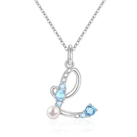 Initial Letter Necklace for Women – 14K White Gold Plated Cubic Zirconia Letter Pearl Pendant, Dainty A-T Alphabet Jewelry, Gift for Mom Wife Valentine Mother Day Christmas L