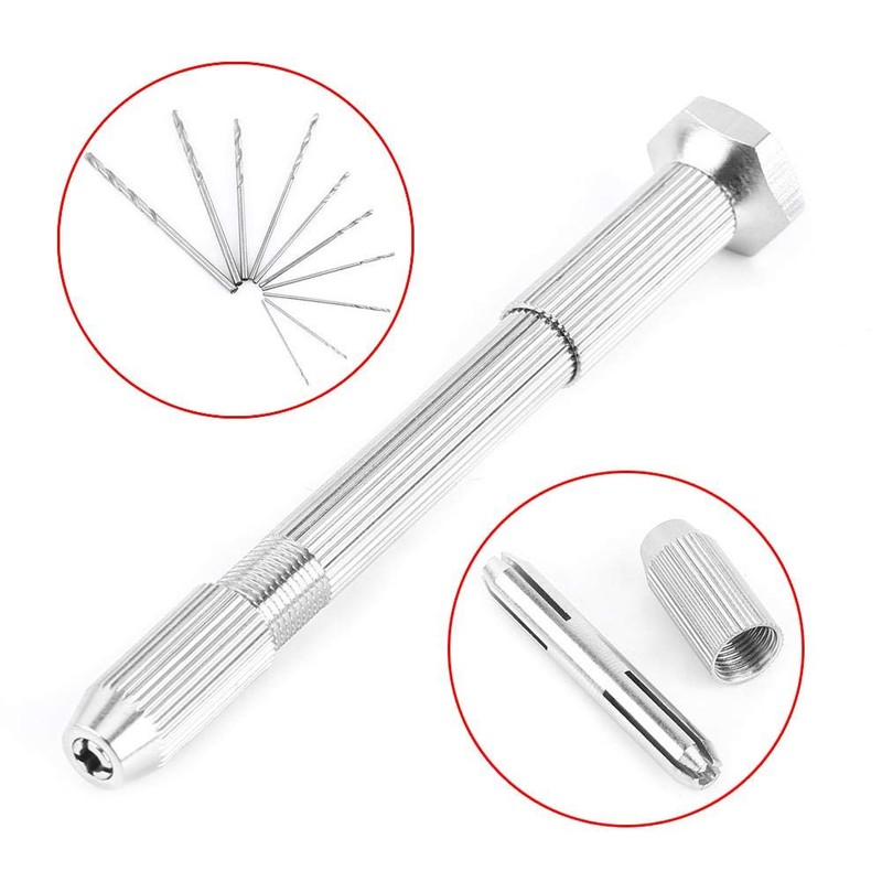 Silver Hand Drill Precision Pin Vise with 10 Pieces HSS