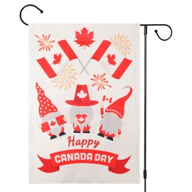 Tinoaly Happy Canada Day Garden Flag, 12x18 Inch Double-Sided Patriotic Canadian Flag Burlap Maple Leaf Gnomes Design July First Remembrance Banner for Outdoor Decor Yard Patio (No Pole)