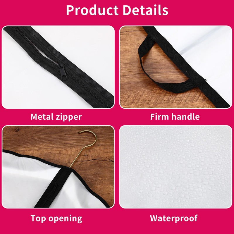 Set of 4 White Garment Bags, Long, 180 cm, Waterproof