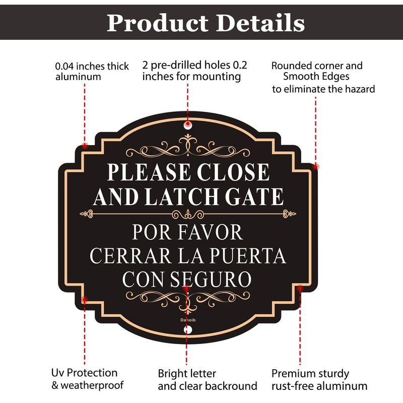 Danoib 2 Pack Please Close and Latch Gate Sign Bilingual