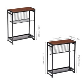 Small Side Table for Small Spaces - Slim End Table with Magazine Holder - 2 in 1 Design Narrow End Table Living Room - Skinny Bedside Table Nightstand Bedroom Thin Side Table, Cherry