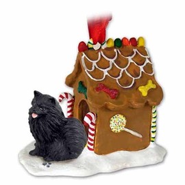 Eyedeal Figurines POMERANIAN BLACK Dog NEW Resin GINGERBREAD HOUSE Christmas Ornament 03B