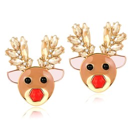 CLASSYZINT Christmas Dangle Earrings for Women Shiny Gold Plated Reindeer Alloy Cute Fun Holiday Earrings Statement Christmas Presents