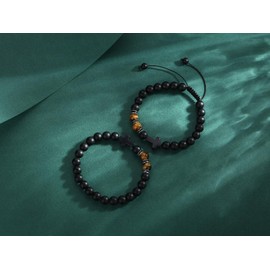 AWARDSEN Gemstone Necklace, Fashion Religion Cross Men 8 mm Natural Stone Black Matte Agate Beads Bracelet Elastic Bracelet Bangle Gift for Dad, Length:, No gemstone