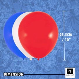 AKH® Red Blue White Union Jack Latex Balloons | Pack of 36 | 12 x Blue, 12 x White, 12 x Red Balloons | 25.5CM | King Charles Coronation Royal Theme Union Jack Decoration Balloons | Tricolour Reusable