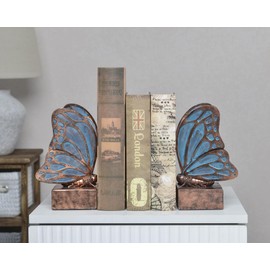 Kakizzy Vintage Blue Butterfly Bookends,Resin Book Ends for Shelves,Heavy Duty Decorative Bookends,Creative Book Stopper Holder Decor for Desk Home Office,Shelf Decoration,Gifts for Mother's Day