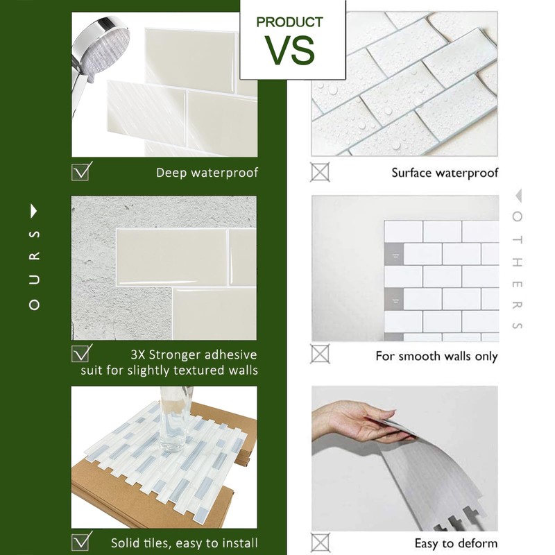 STICKGOO 10-Sheet Subway Tile Peel and Stick Backsplash, Self Adhesive