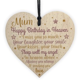 RED OCEAN MUM Mother Mummy Memorial Birthday Plaque Wooden Heart Grave Side Tribute Rememberance Gift