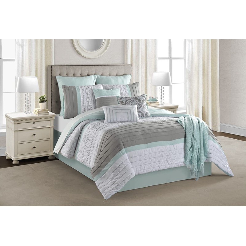 Lanwood Home Mia 10-Piece Reversible Comforter Set, Teal, Full