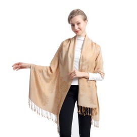 Ladies Paisley Shawls-Pashmina Shawls and Wraps Paisley Pattern Shawls for Evening Party(Style3-Beige Gold)