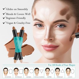 Vawolecy Dual-Ended Contour Stick, Face Shaping & Contouring Stick, Highlighter Makeup Pen for All Skin Tones