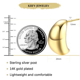 KRFY Chunky Gold Hoop Earrings for Women | Hypoallergenic Sterling Silver Post Earrings | Lightweight Hollow Dangle Drop Earrings Half Hoops with 14K Gold Plated | Trendy Thick Gold Statement Earrings