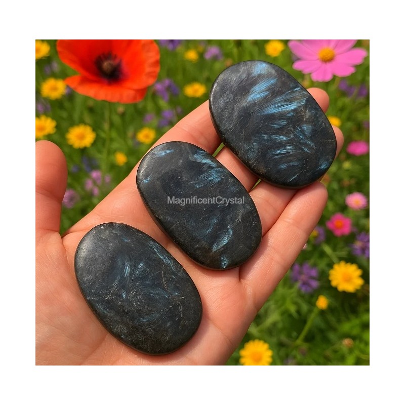 1pcs Arfvedsonite Palmstone Worry Stone Healing Crystal Meditation Reiki Gifts