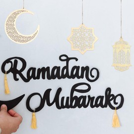 Vanyibro 2 Sets, 6 Pieces Wooden Pendant Ornament，Ramadan Kareem Decoration, Moon Star Wind Light Shape Pendant Ornament