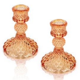 Glass Candle Holder, 2PCS Decorative Candle Sticks Pillar Candle Stand for Formal Events Wedding Party Table Centerpieces Home Decoration, Orange