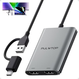 PULWTOP Displaylink Adapter, USB-C to HDMI Adapter with Dual Monitor 4K@60Hz for Mac M1/M2/M3/M4, and Windows, Thunderbolt 3/4, USB 3.0 or USB-C, Driver Required