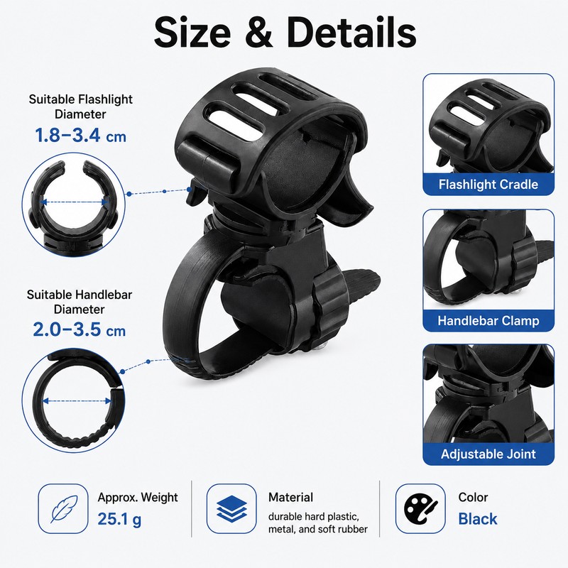 Bicycle Light Bracket for Cycling – 360° Adjustable Anti-Slip Flashlight