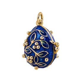 Quiges Woman Faberge Style Russian Egg Pendant Flowers Ladybird Blue Enamel Gold Plated Classic Locket, Tin pewter enamel