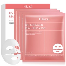 Bio Collagen Maske Overnight, 4 Stück Kollagen Maske, Bio Collagen Real Deep Mask, Verfeinert die Poren, Hautaufhellt, Anti-Aging, Spendet Intensiv Feuchtigkeit