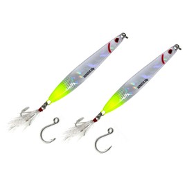 FISHZONE - 2 x KONICHI RIP RIDER Long Cast Fishing Lures - 10.50cm / 35g - Dressed Marine Mylar Treble & In-line 3/0 Hook (4 Colours Designs) For Bass & Predatory Fishing (35G)