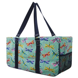 NGIL Extra Large Utility Tote Reusable Grocery Bag Oversized Collapsible for Groceries, Storage, Picnic, Beach (Dragonfly-Navy)
