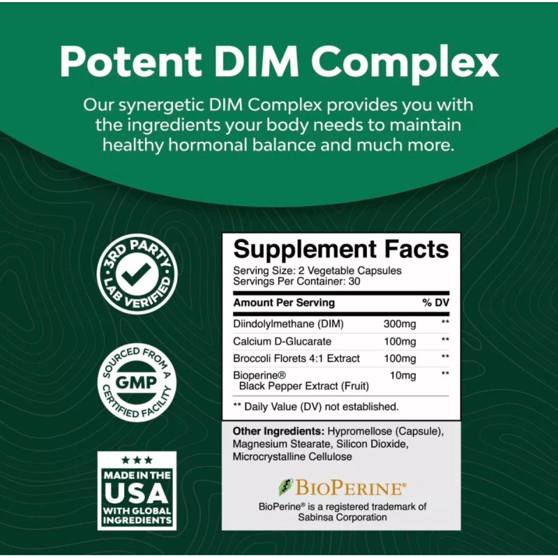 Natures Craft Complejo Dim Con Bioperine (60 Cápsulas) Hecho En