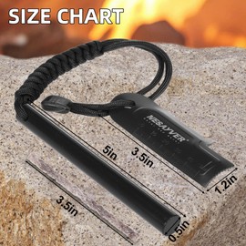 NESAYVER Fire Starter Ferro Rod, Survival Flint Fire Starters Kit with Paracord Lanyard Handle Striker for Hiking and Camping, Flint and Steel Survival Tool with Tinder Rope Pocket Bellow 5 Inx0.5 in
