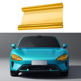 RGOAANC 12×48 Inches Car Light Tint Film, Light Self-Adhesive Tint Film, Auto Taillight Vinyl Wrap Film, Car Accessories Light Headlight Cover Protection Film Universal for Vehicles (Gold)