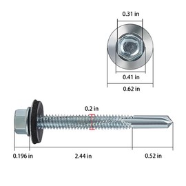 Wensilon (100pcs) #12X3 Extended Hexagonal self-Tapping zinc-Plated Screws with Rubber washers,10mm Steel Plate can be drilled