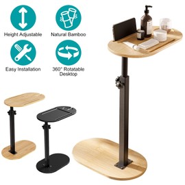 KOCASO Bamboo Bathtub Tray Table with Adjustment Height - 360° Rotatable Bath Tray Table for Tub Desktop Freestanding Bath Caddy - Ideal for Against Wall Couch Bed Sofa Side Table，Wood