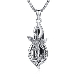 PARYFO St Michael Necklace 925 Sterling Silver Father Day Gifts Archangel Michael Protection Necklace Obsidian Point Patron St Amulet Pendant Religious Jewelry Gifts for Men Women