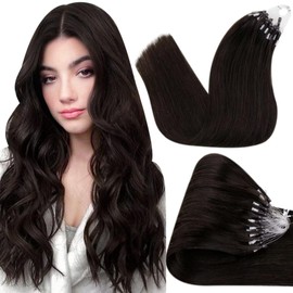 Hetto Brown Micro Ring Real Hair Extensions, Remy Real Hair Micro Extensions, Cold Fusion Micro Extensions, Real Hair #2 Darkest Brown 50 g 45 cm