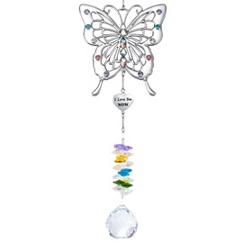 VIVIKEN Butterfly Suncatcher with The Tag of I Love You Mom Mother’s Day Butterfly Rainbow Maker Window Decor Wind Chime Crystal Ball Ornament Sun Catcher Gifts to Mom for Birthday Christmas