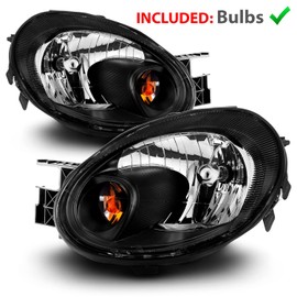 AmeriLite Black Replacement Headlights Set For 03-05 Dodge Neon - Passenger and Driver Side