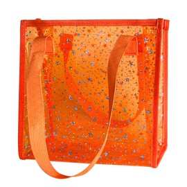 TotePrint Transparent Tote Bag with Stars Pattern Print, Large Capacity Shopping Bag, Reusable Bag 10 x 9.8×3.9 inches (Orange with stars)