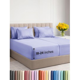 CGK Unlimited Extra Deep Split King Sheet Set - 7 Piece Breathable & Cooling Sheets - Hotel Luxury Bedding Set 18-24 Inch Extra Deep Pockets - Easy Fit, Super Soft, Wrinkle Free & Comfy - Lavender, Split King Size