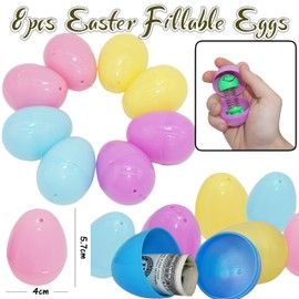8Pcs Plastic Surprise Easter Eggs 5.7cm, Treat Filler Eggs, Multicolour Snap Open Fillable Eggs, Easter Gift for Kids, Easter Basket Stuffers, Easter Crafts Plastic Eggs